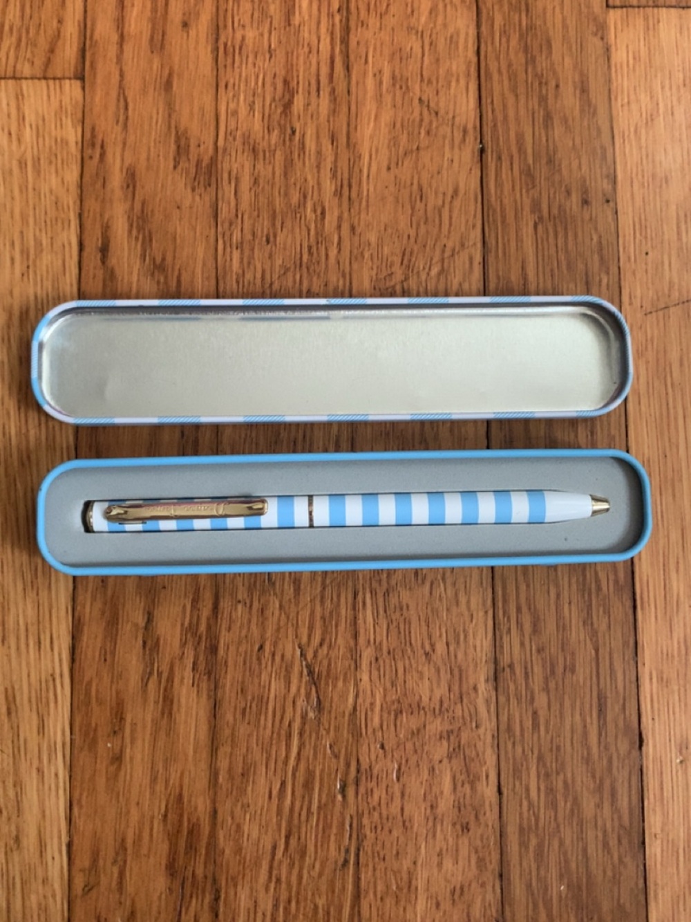 Draper James Blue and White Striped Ballpoint Pen with Gold Trim